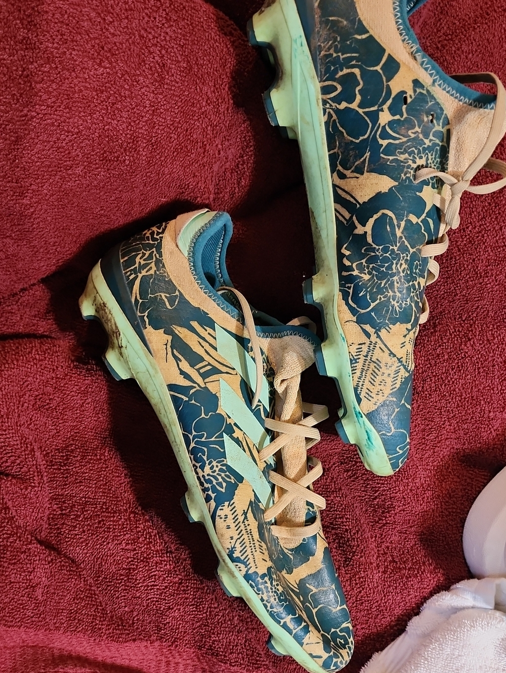 adidas Floral Print Soccer Cleats in Teal and Tan